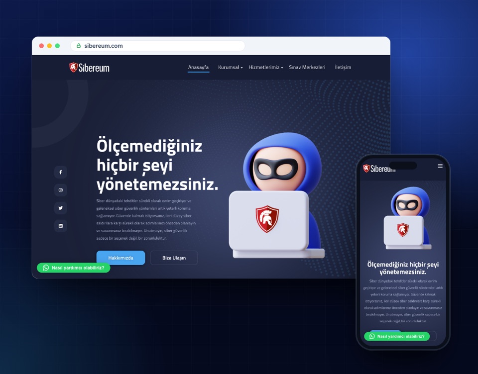 sibereum.com web sitesinin masaüstü ve mobil görünümü